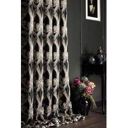Black and beige cream patterned curtains