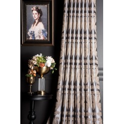 Grey beige striped geometric pattern curtains