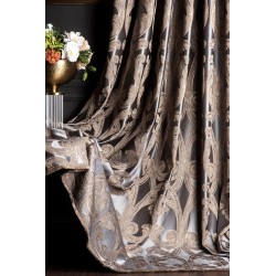 Grey beige striped geometric pattern curtains