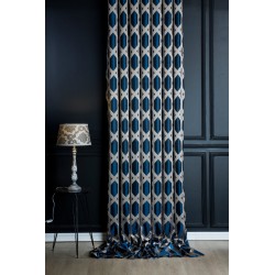 Blue beige regular stripes pattern curtains
