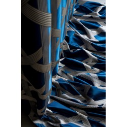 Blue beige regular stripes pattern curtains