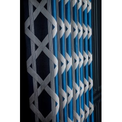 Blue beige regular stripes pattern curtains