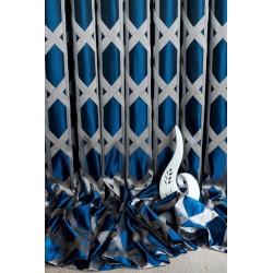 Blue beige regular stripes pattern curtains