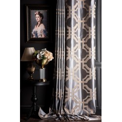 Grey and gold striped geometric pattern curtains