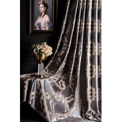 Grey and gold striped geometric pattern curtains