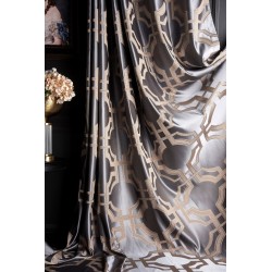 Grey and gold striped geometric pattern curtains
