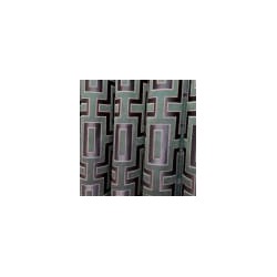 Green geometric curtains with gold details