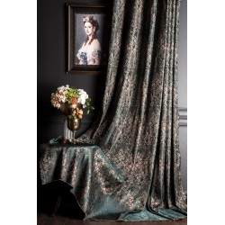 Green beige luxury damask pattern curtains