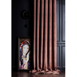 Red curtains made of colorful stripes