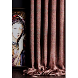 Red curtains made of colorful stripes