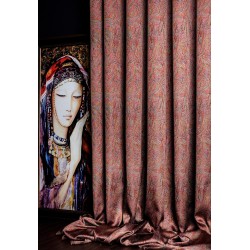 Red curtains made of colorful stripes
