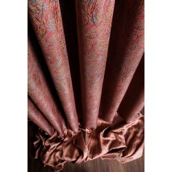 Red curtains made of colorful stripes