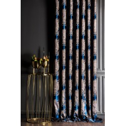 Gold blue luxury fabric damask pattern curtains