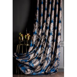 Gold blue luxury fabric damask pattern curtains