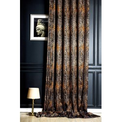 Brown orange striped damask pattern curtains