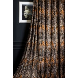 Brown orange striped damask pattern curtains