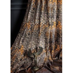 Brown orange striped damask pattern curtains
