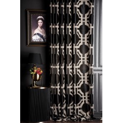 Black curtains with beige pattern
