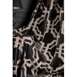 Black curtains with beige pattern