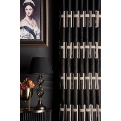 Black curtains with beige pattern