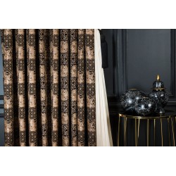 Black intricate damask pattern curtains