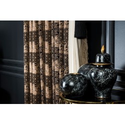 Black intricate damask pattern curtains